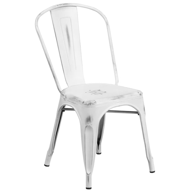 Chaise empilable intérieure/extérieure en métal vieilli blanc