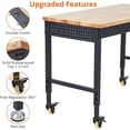 thumbnail image 3 of EDTara Adjustable Height Workbench, 60"x22", Heavy Duty Rubberwood Top, 2000 lbs Capacity, Mobile Workstation with Drawer, Pegboard, Power Outlets, and Lockable Wheels for Garage & Workshop, 3 of 7