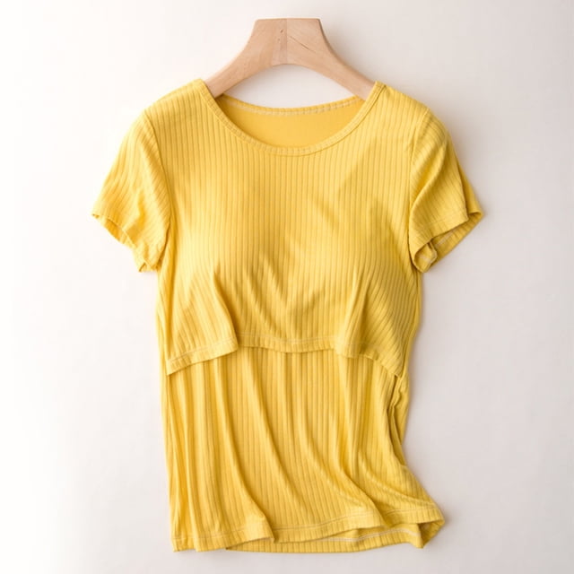 TIMIFIS T-Shirts d'Allaitement à Manches Courtes pour Femmes Été T-Shirt d'Allaitement Décontracté Col Rond Uni T-Shirt Post-Partum - Printemps/été