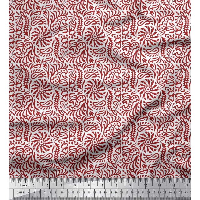 Soimoi Poly Georgette Fabric Floral & Paisley Block Printed Fabric 1 Yard 42 Inch Wide