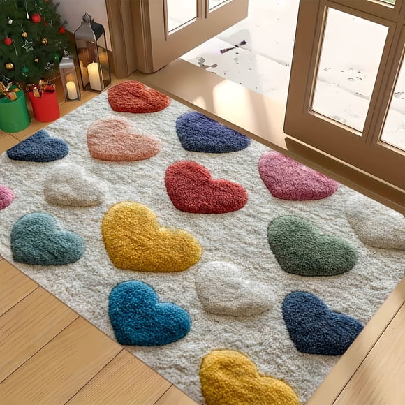 Aqestyerly Valentine Table Decor,Valentines Day Welcome Doormat Red and P-Ink Heart Sweet Rug Loves Indoor Outdoor Entrance Home Front Porch Rugs Decoration Supplies Heart,Decoración del hogar