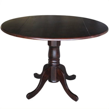 Table à Manger Ronde de 42 Pouces à Deux Rallonges Rabattables en Bois Massif, Fini Moka Riche