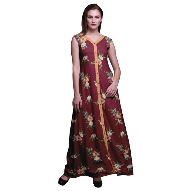 Bimba Floral Printed Front Slit Sleeveless Summer Spring Long Women BeachDress-X-Large