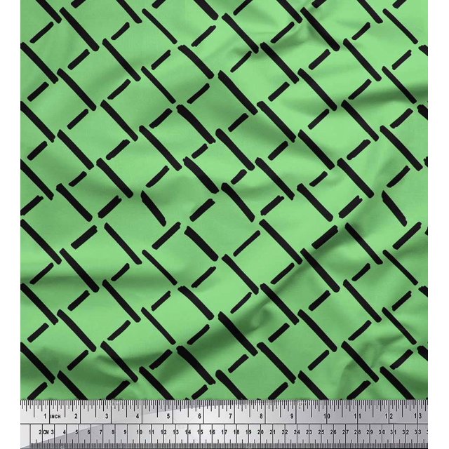 Soimoi Green polyester Crepe Fabric Brush Stroke Abstract Print Sewing Fabric Yard 52 Inch Wide