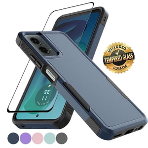 Pour Moto G 5G 2024 Boîtier avec protecteur d'écran en verre, Tekcoo Protection du corps complet résistant aux chocs robustes 2-IN-1 Couverture de boîtier pour Motorola Moto G 5G 20244, Bleu foncé