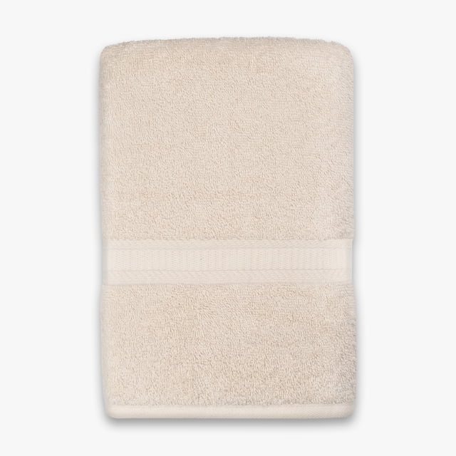Mainstays Basics Drap de Bain Uni beige, Plié avec une Bande Texturée, Fait de Tissu Éponge 100 % Coton Doux et Absorbant, Mesurant 30 par 60 Pouces, Idéal pour la Salle de Bain.
