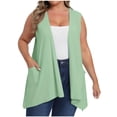 thumbnail image 1 of Plus Size Women Sleeveless Cardigan Open Front Lightweight Coat Draped Solid Color Long Vests with Pockets Mint Green 4XL, 1 of 7