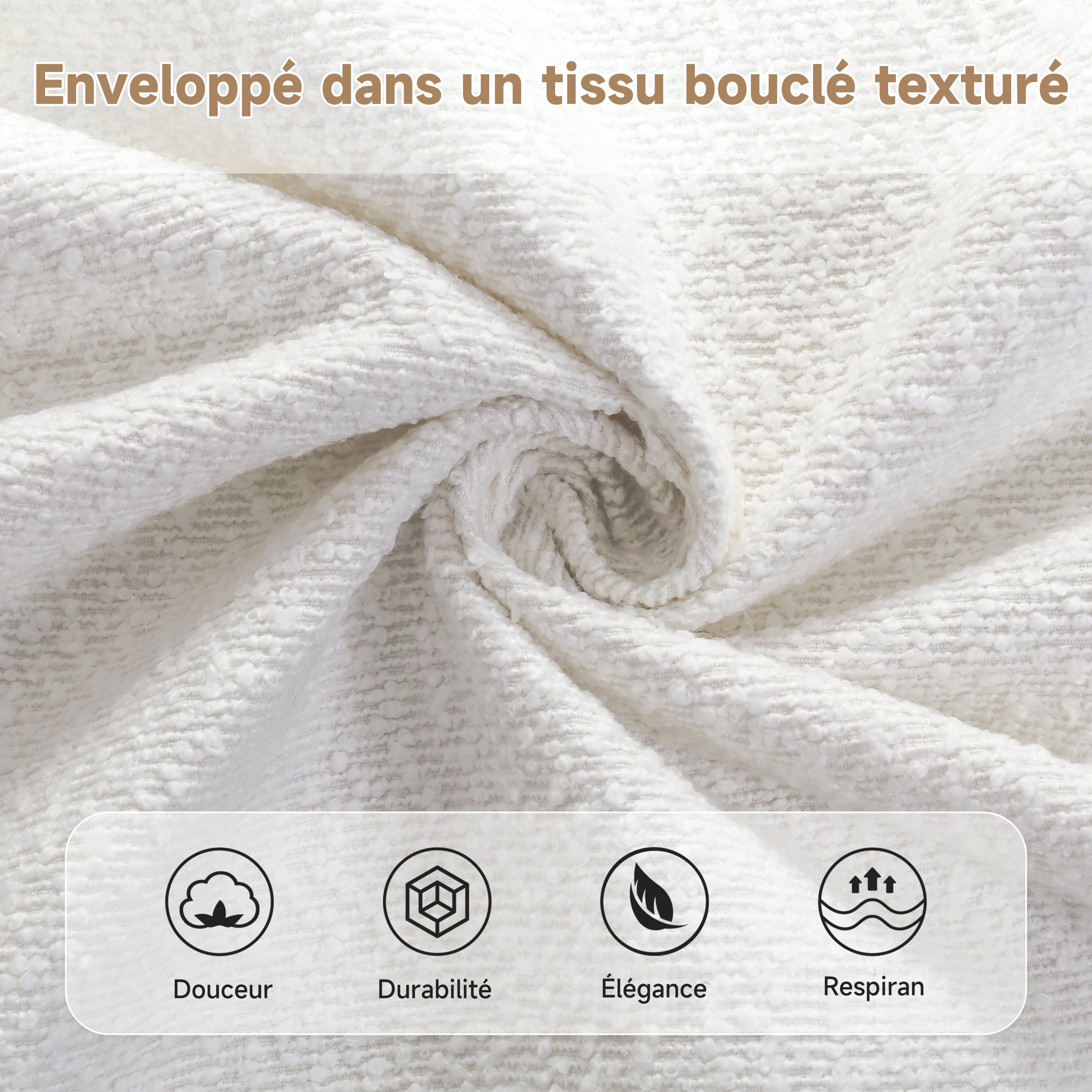 Lit plateforme Noble House King en boucle, tête et pied de lit épais, blanc