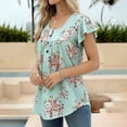 thumbnail image 2 of T-Shirt à Manches Courtes pour Femmes à Imprimé Floral avec Boutons, Coupe Ample, Col Rond, Haut Décontracté pour le Quotidien au Printemps, en Été et en Automne, 2 of 8