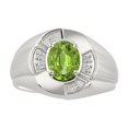 thumbnail image 1 of RYLOS Sterling Silver Ring 8X6MM Oval Gemstone & Diamond Unisex Rings Peridot August Birthstone Ring Size 8, 1 of 7