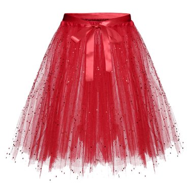 B91xZ Jupe Midi en Tulle pour Femmes Jupe Tutu Princesse Longueur Genou, Rouge A