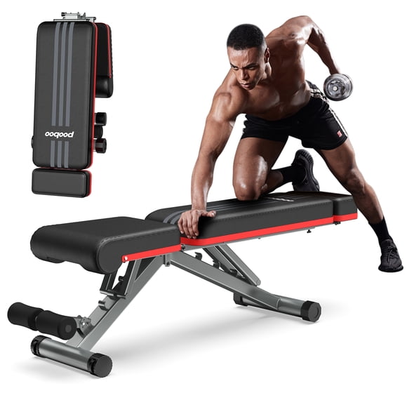 Pooboo Foldable Weight Bench Adjustable Incline Bench Strength Training Bench for Full Body
