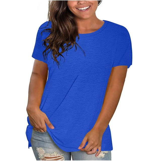 LNGOOR Économies d'Été! Hauts d'Été Grande Taille pour Femmes 2024 Mode Décontractée Col Rond Manches Courtes T-Shirts Coupe Ample Blouse Rouge S