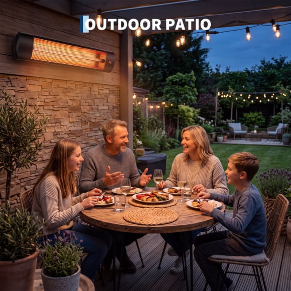 1500W Carbon Fiber Infrared Patio Heater – Wall-Mounted Outdoor Electric Heater with Remote, 24H Timer & 3 Heat Settings, Waterproof for Backyard, Balcony & Garage, Black
