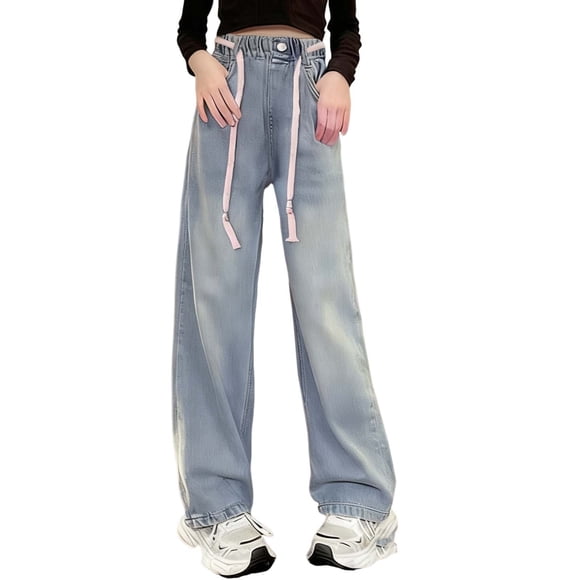 Girls Jeans Printed Long Pants Loose Straight Wide Leg for Casual Outerwear,Wide Leg Pants