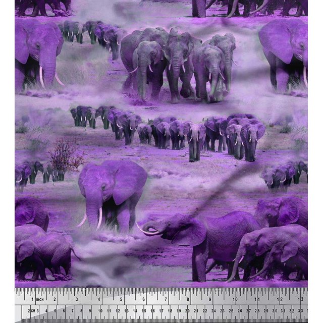 Soimoi Cotton Duck Fabric tree & elephant Animal Fabric Prints By Yard 42 Inch Wide