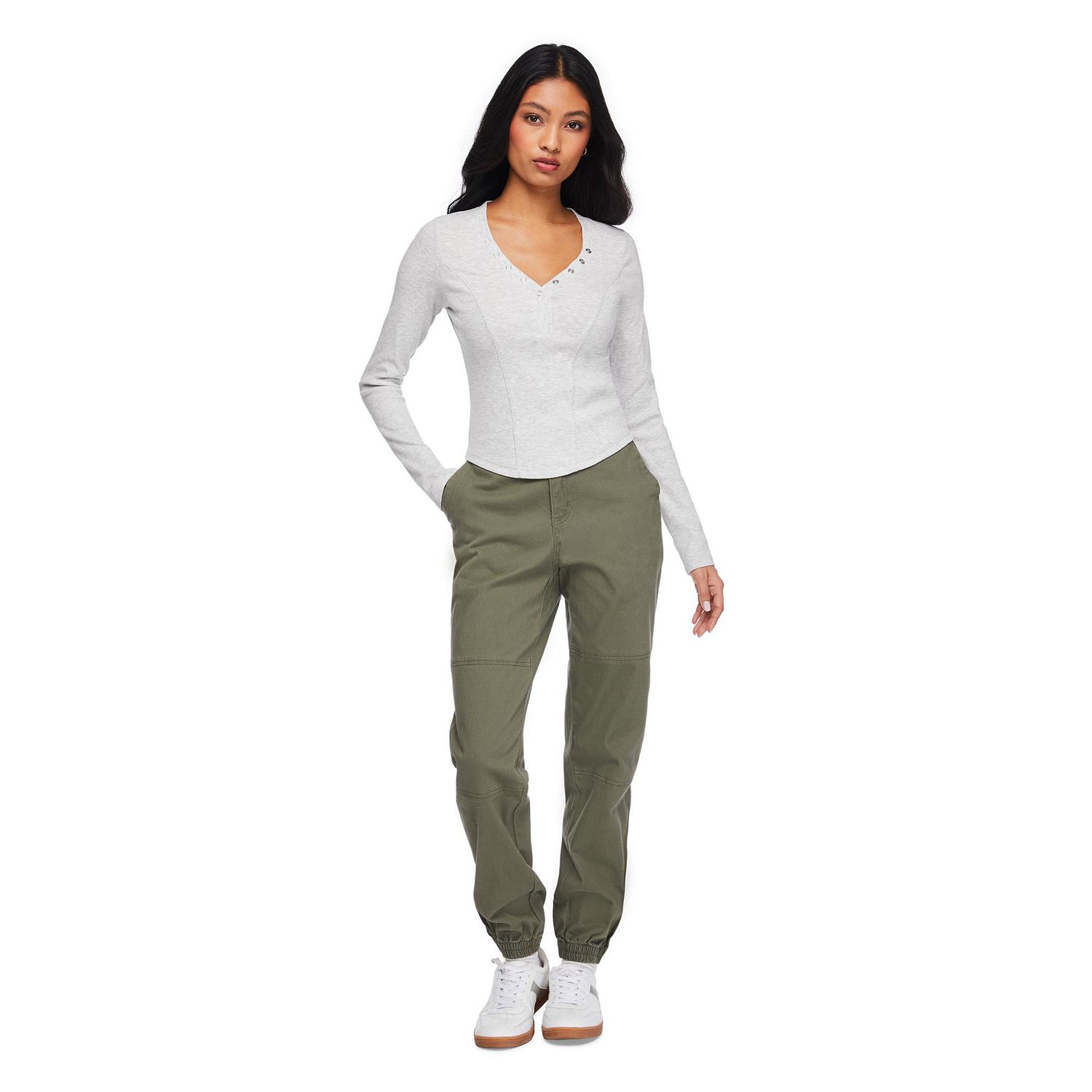 No Boundaries Women's Long-Sleeve Henley T-Shirt