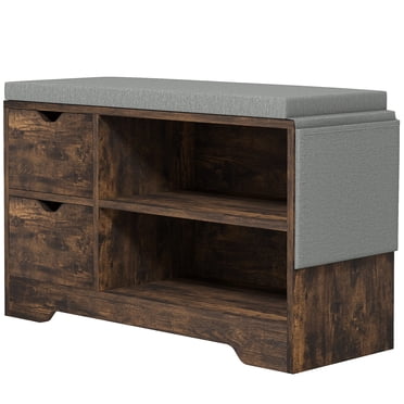 HOMCOM Entryway Shoe Bench with Storage Drawer Open Shelf Pocket Brown