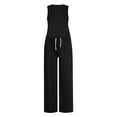 thumbnail image 5 of Woman Solid Color Sleeveless Sets, 2025 New Fashion Round-Neck Sleeveless Tank with Drawstring Long Pants Suits, Loungewear Tracksuits Linen Pants Sets Lady 2 Piece Outfits Black M, 5 of 5