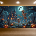 thumbnail image 5 of Spooky Scene Halloween Banner Gothic Theme Pumpkin Lantern Skeleton Design Cemetery Setting for Halloween Party Event Decor, 5 of 5