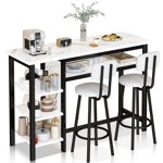 Lamerge Bar Ensemble de table à manger 2, 3 Table à barres et chaises, Kit de table à manger, Table de comptoir de cuisine, Table à bars avec rangement, Kit pour petit déjeuner Space, Blanc+Noir