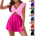 thumbnail image 1 of Jovati One-Piece Swimsuit for Women, Cross-Back Ruffled Design with Removable Padded Bra, High-Cut Leg, Nylon-Spandex Blend, Solid Color Options, 1 of 8