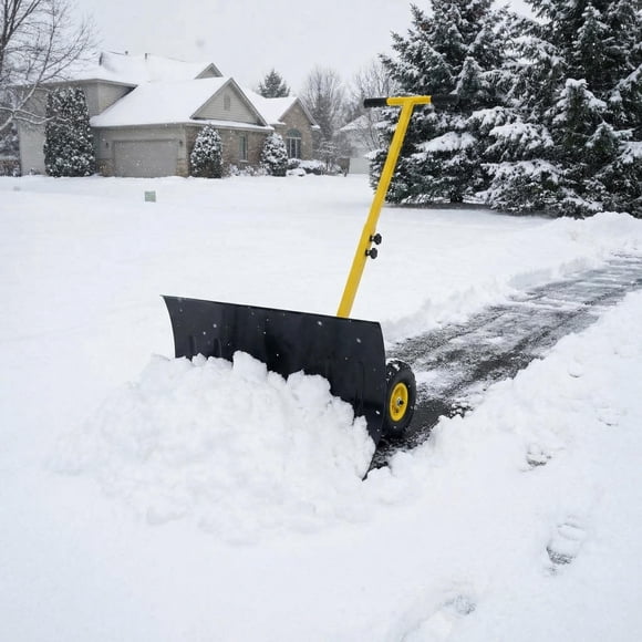 Pelle à Neige de 29 Pouces pour Entrée avec Roues, Pousseur Robuste, Poignée en T Ajustable, Ergonomique