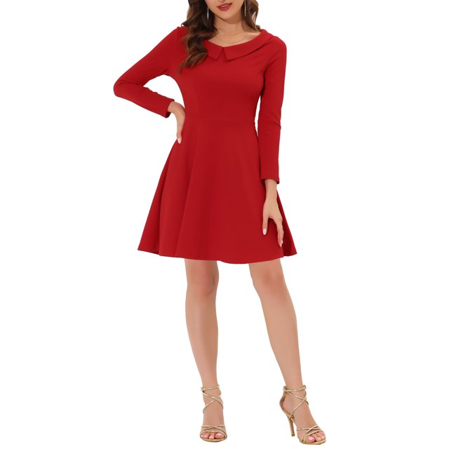 INSPIRE CHIC Robe de Fête en Tricot pour Juniors, Ligne A, Col Peter Pan, Manches Longues, au-Dessus du Genou