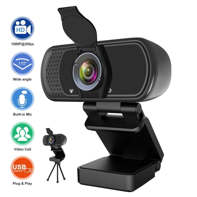 Caméra Web avec Microphone et Couvercle de Confidentialité avec Réduction du Bruit Caméra Web 1080p pour Bureau Win/MAC et Portable, Convient pour Vidéoconférence/diffusion en Direct et Skype/Zoom/YouTube