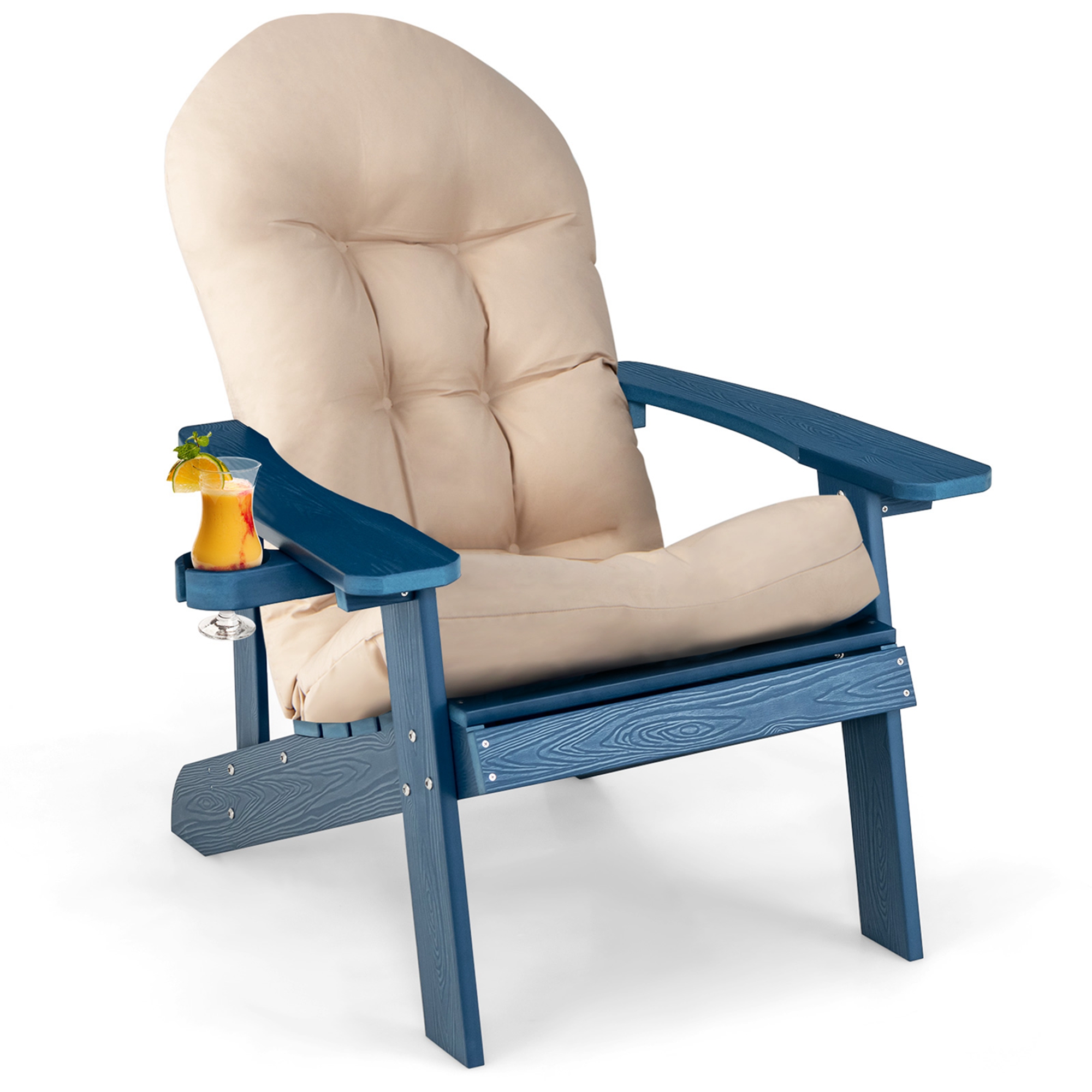 Costway Chaise Adirondack Hanches Chaise Adirondack avec Porte-Gobelet et Coussin Bleu Marine