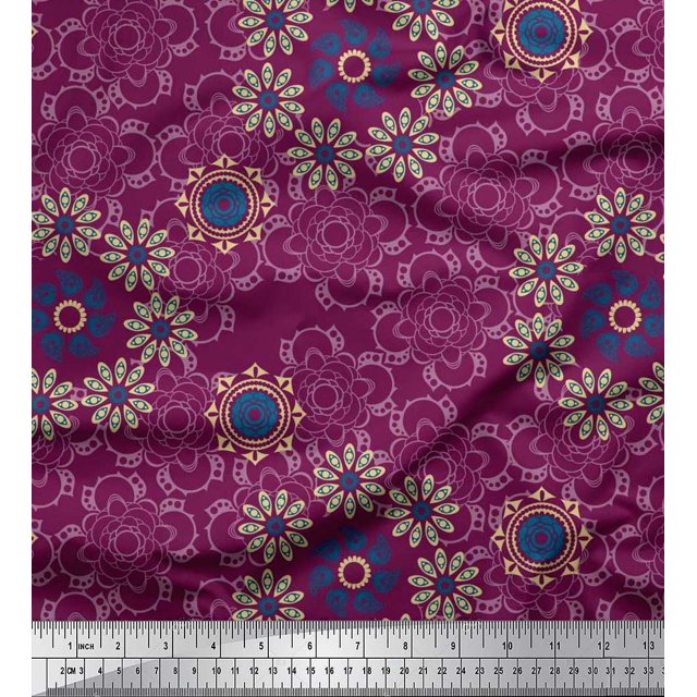Soimoi Poly Georgette Fabric Floral & Paisley Decorative Printed Fabric 1 Yard 42 Inch Wide