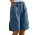 thumbnail image 1 of Timegard Wide Leg Shorts for Women Cotton Linen Elastic Waist Button Loose Solid Color Knee Length Pants, 1 of 7