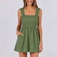 thumbnail image 4 of RXMEKW Strapless Smocked Jumpsuit with Ruffle Straps for Women Wide Leg Short with Pockets Olive, 4 of 8