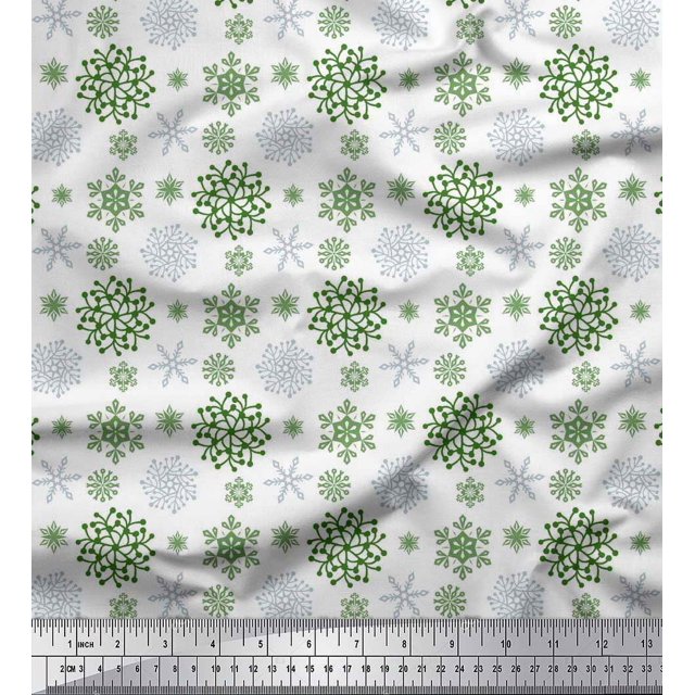 Soimoi polyester Crepe Fabric Snowflake Artistic Printed Fabric 1 Yard 52 Inch Wide