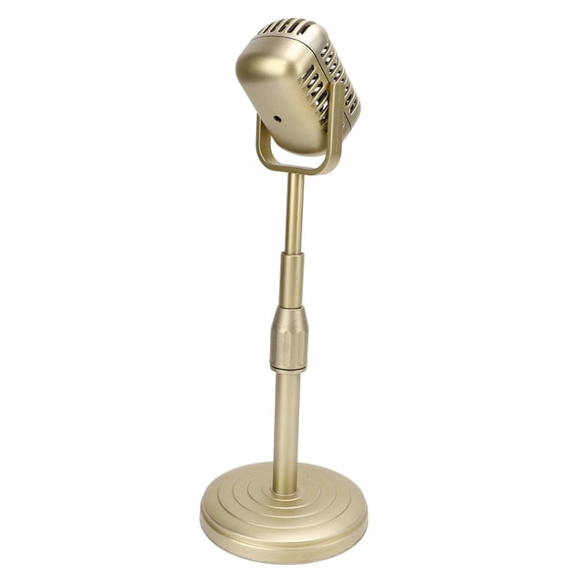 Simulation Microphone And Stand Set, Creativity Vintage Microphone Prop Model Stable Exquisite Workmanship For Photo Studio Gold