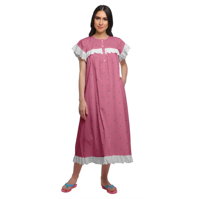 Moomaya Chemise de Nuit d'Allaitement à Col Rond Imprimée pour Femmes en Coton
