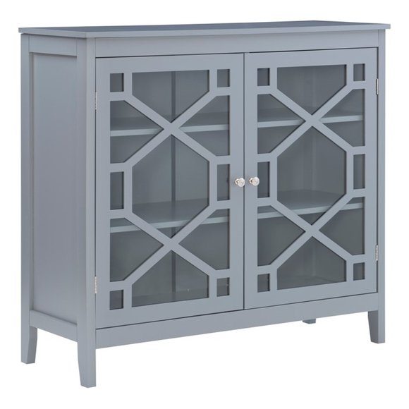 Linon Betty Grande Armoire en Bois avec 2 Portes à Panneaux de Verre et 3 Tablettes, Gris