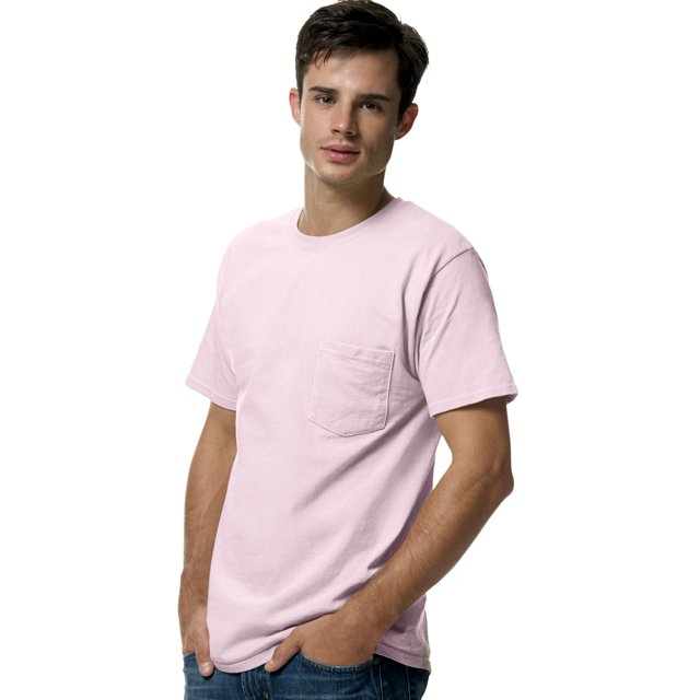 Hanes TAGLESS Men`s Pocket T-Shirt, 3XL, Pale Pink