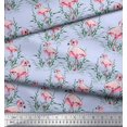 thumbnail image 2 of Soimoi Blue polyester Crepe Fabric Grass & Flamingo Bird Decor Fabric Printed Yard 42 Inch Wide, 2 of 3
