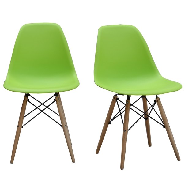 ViscoLogic PRAGUE Chaises de Salle à Manger Latérales Style Eames Eiffel, Vertes (Ensemble de 2)