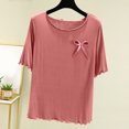 thumbnail image 1 of Économies à Durée Limitée, Chemise à Col Rond pour Femme, Couleur Unie, Couche Intérieure Fine, Haut de Pyjama Décontracté, Manches Courtes, Base pour la Maison, Vêtement de Nuit Confortable Touche Féminine/20 % Modal, 40 % Coton, 40 % Polyester, Rose, 1 of 7