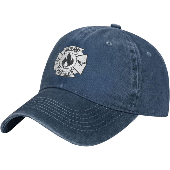 Casquette de Baseball Vintage en Denim Lavé Croix Maltaise de Pompier Wildland