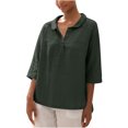 thumbnail image 1 of Penkiiy Blouse Décontractée à Manches 3/4 Henley Col en V Boutonnée Plissée Unie T-Shirts TG Vert Armée, 1 of 8