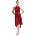 thumbnail image 2 of RUNQHUI Costume de Danse Lyrique pour Femme Robe Asymétrique Froncée avec Strass Justaucorps à Jupe de Danse Moderne Bourgogne m, 2 of 7