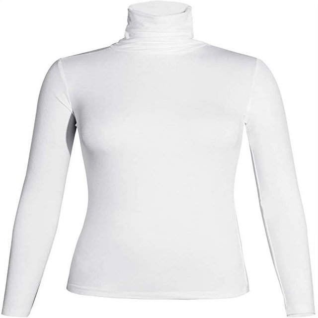 T-shirt Col Roulé Manches Longues Ajusté Extensible Basique Noir TG