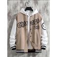 thumbnail image 2 of Faithtur Men's Spring Autumn Casual Coat Long Sleeve Letter Printed Button Up Contrast Color Baseball Jacket, 2 of 4