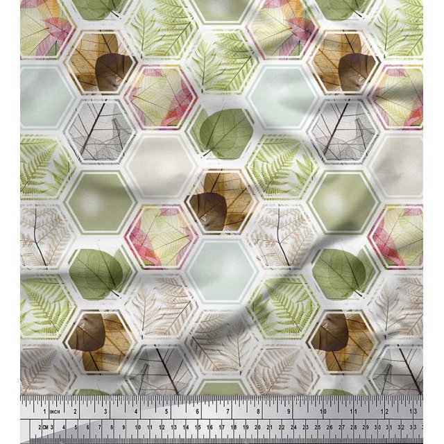Soimoi Georgette Viscose Fabric Geometric & Leaves Patchwork Printed Craft Fabric by The Yard 42 Inch Wide