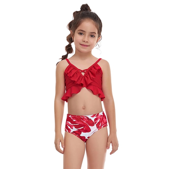 Girls Bikini Swimsuit Fashion: 2PCS Flounce Bathing Suit Swimming Suit for Kids