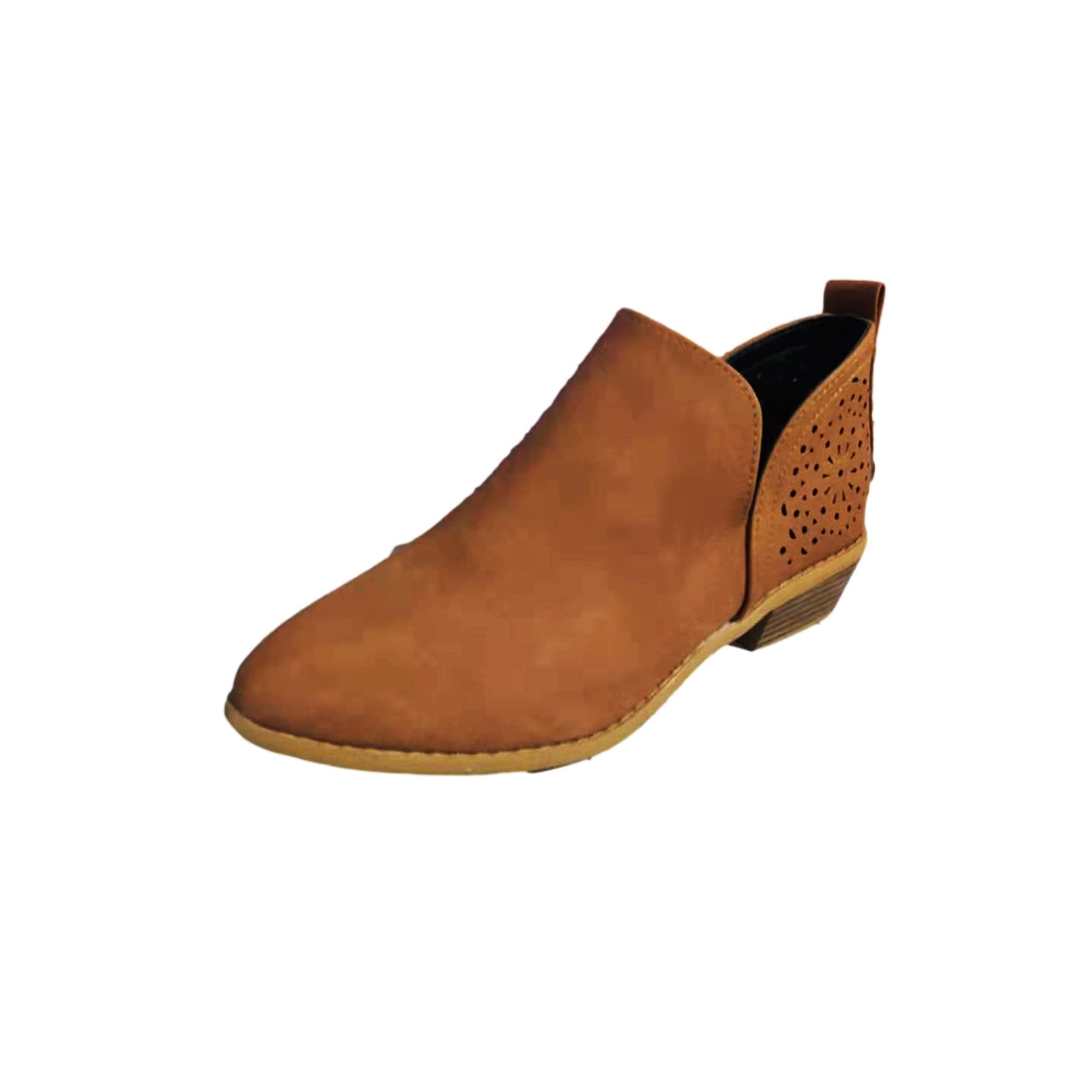 jovati Chaussures pour Femmes Rétro Couleur Unie Talon Bas Ajouré Bottines Courtes en Cuir