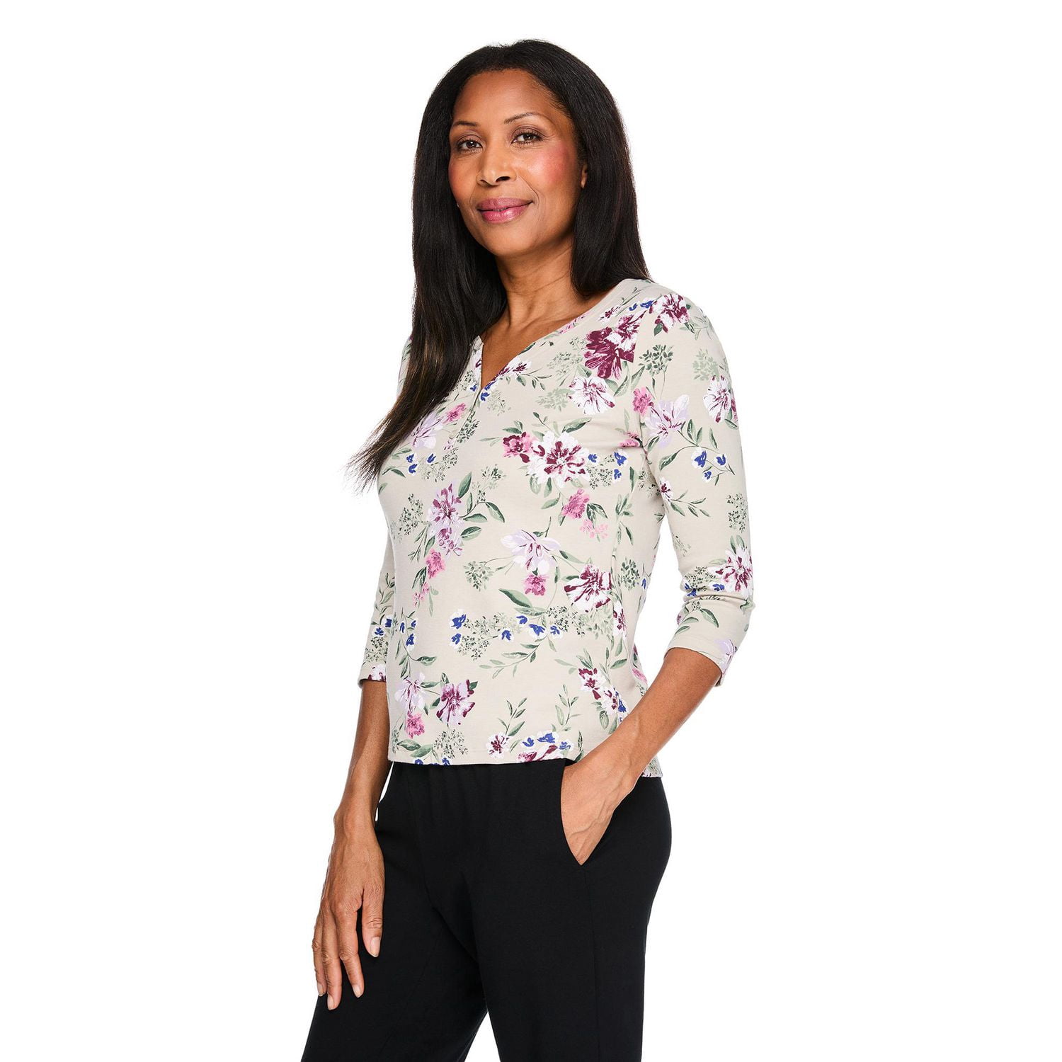 T-shirt Henley imprimé Karen Scott pour femmes